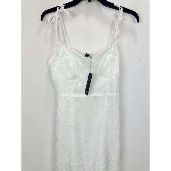 Lulus Loveliest Looks White Floral Jacquard Tie-Strap Midi Dress Medium NWT - Picture 6 of 13